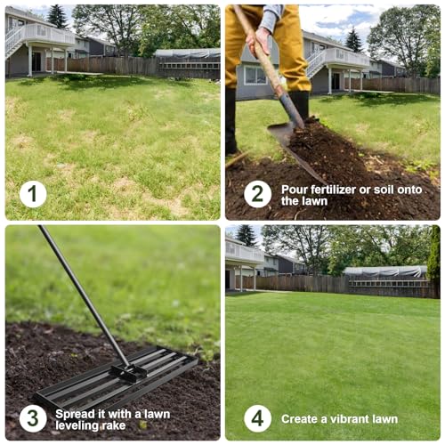 Lawn Leveling Rake for Yard Soil with 7 Feet Adjustable Handle Lawn Leveler, Heavy Duty Yard Leveling Rake Tool Anti-Flip for Soil Golf Courses/Yard Rakes for Lawns (30"x10" rake) - size: 30"x10" rake