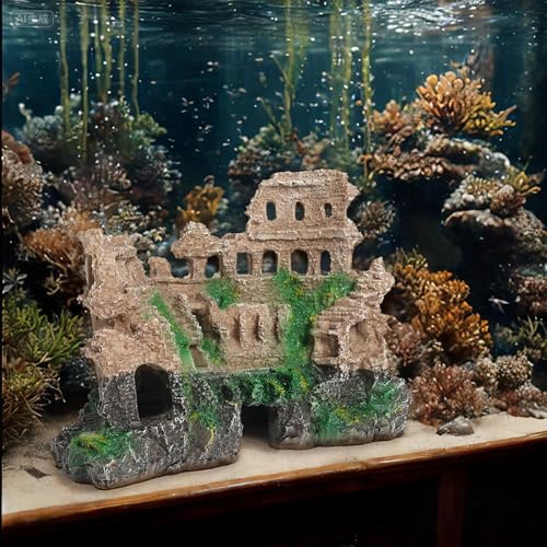Large Antique Roman Column Ruins Castle Aquarium Decor - Fish Tank Cave Hideout Decorations, Resin European Castle Ornament Safe for Freshwater & Saltwater Tanks - color: Roman Column Ruins