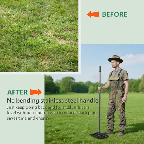 Lawn Leveling Rake 17" x 10" with 78" Adjustable Stainless Steel Handle - Heavy Duty Grass Leveling Tool, Leveling rake for Lawn Care, Yard Leveler