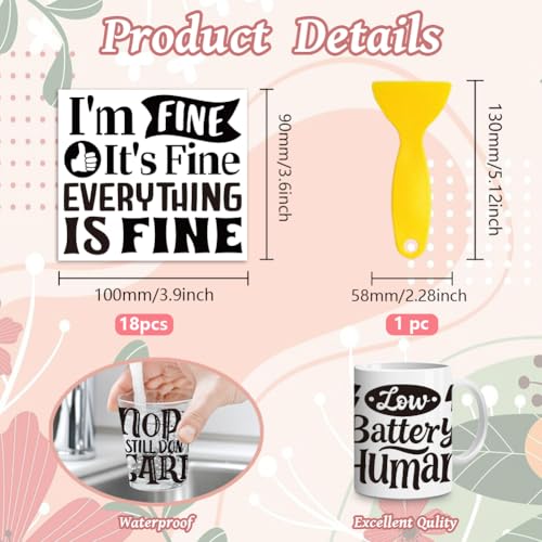 Peacoblue 18 Sheets Rub on Transfers for Crafts, Funny Satirical Quotes 3.6"x3.9" UV DTF Cup Wraps Waterproof Cold Transfers Stickers for Wood Glass Metal Cup Tumblers Mirrors Mugs Home Decor - style: Funny Satirical Quotes