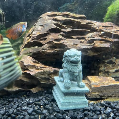 livelyfish Asian Fu Foo Dogs Statues A Pair of Two Guardian Lion Sandstone Figurine Pets Fish Tank Aquarium Landscape Ornaments Garden Feng Shui Decorations, M - size: Medium