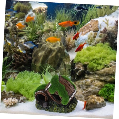Resin Aquarium Barrel Ornament Fish Tank Broken Barrel Decoration Shrimp Hideout Shelter Realistic Fish Tank Decor for Betta and Aquarium Pets