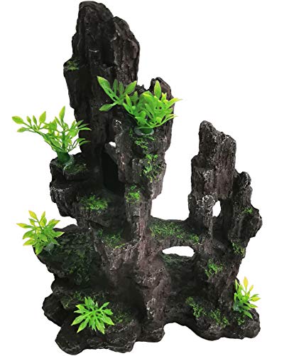 kathson Aquarium Mountain View Stone Resin Fish Tank Decoration Betta Hideout Caves Rockery Landscape Tree Rock Hiding Cave Decor for Small Fish Shrimp Play Ornament - size: 8.0〞L x 4.3〞W x 10.4〞H