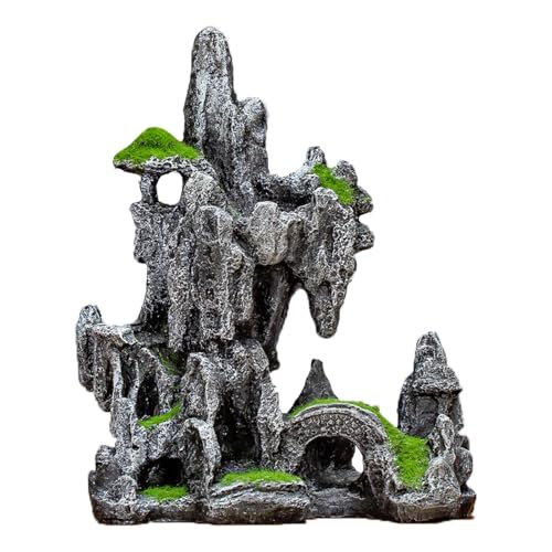Aquarium Mountain View Ornaments, Large Fish Tank Rock Landscaping Decorations, Tree Hole Bridge Bridge Aquarium Decoration (6.69x3.54x8.26inch-L)