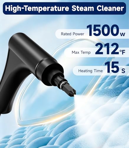 Handheld Steam Cleaner, 1.7L Tank, 6-Level Adjustable,15s Heat-Up Portable Steamer for Cleaning, 1500W High Pressure Steamer, 15Pcs Accessories Steam Cleaner for Home Kitchen Grease Car Detailing