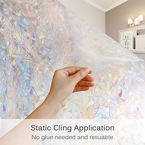 Volcanics Window Privacy Film with Installation Tools, Static Window Clings Vinyl 3D Decals Stickers Rainbow Window Film for Glass Door Home Heat Control Anti UV 23.6 x 78.7 Inches - color: Multicolor, size: 23.6" X 78.7"