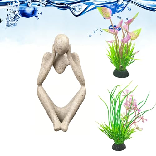 Sandstone Statue Fish Tank Ornaments, Small Fish Aquarium Decorations Home Decor for Goldfish Shrimps, Thinker - color: Thinking