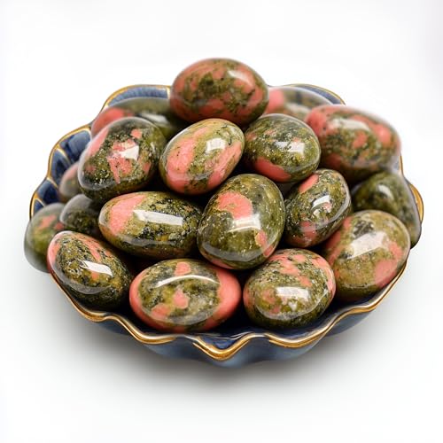 Polished Stone Set Unakite Crystals, 0.8" Handpicked Tumbled Gemstones Rocks, Pebbles for Reiki, Chakra, Healing, Home Decor - color: Unakite, size: 0.8"