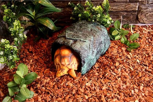 M2cbridge Aquarium Fish Hide Cave Reptile Hideout Cave Terrarium Amphibians Habitat Decor(Green Rock+ Water Dish) - style: Green Rock+ Water Dish