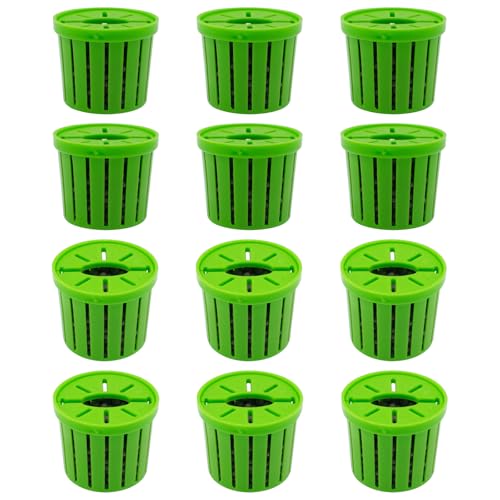 12 PCS Aquarium Plant Weights with Substrate, Anti-Floating Plastic Aquatic Plant Holder Baskets, Plant Fixed Ring Set for Fish Tank Landscaping Decoration, 1.65 x 1.47 Inch