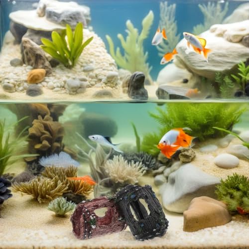 2pcs Aquarium Trunk Decoration Broken Barrel Resin Cave Ornaments Betta Fish Shelter for Small Shrimp and Fish Habitat Random Color