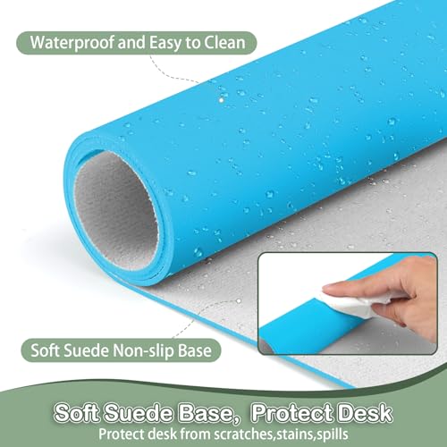 Boutilon Leather Desk Pad Protector,Non-Slip Mouse Pad,Laptop Desk Pad,Office Mouse Mat,Waterproof Leather Desk Blotter,Desk Writing Pad for Office and Home (S-Blue,24"x 14") - color: Blue, size: S 24" x 14"