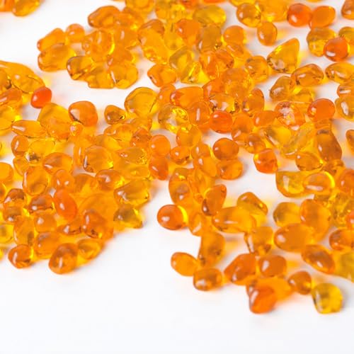 1 Lb (460 g) Orange Sea Glass Stones Irregular Rainbow Glass Pebble Decorative Rock Quartz Tumbled Gemstone Chips for Aquarium Decoration/Vase Filler/Jewelry Making/Handwork Craft/Gems Display - color: Orange