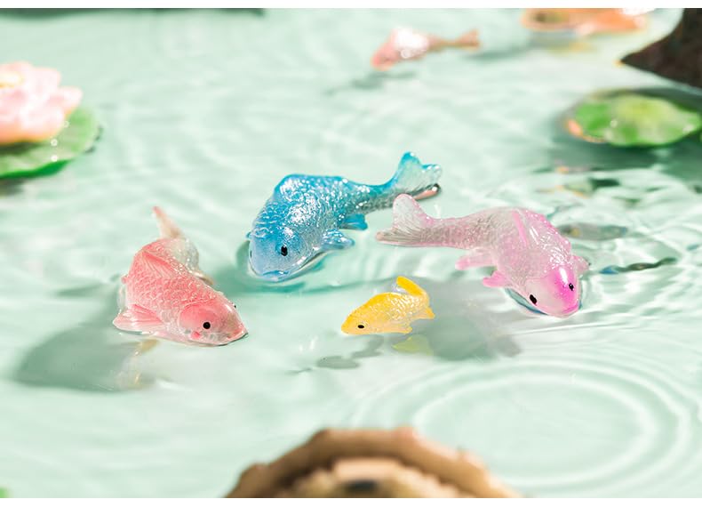 7 Pcs Colorful Koi Resin Figurines for Fish Tank - Miniature Ornaments for Terrarium Bottle, Fairy Garden Scene, Birthday Cakes, DIY Aquascape Kit, Aquarium Moss Layout Desktop Landscape Accessories