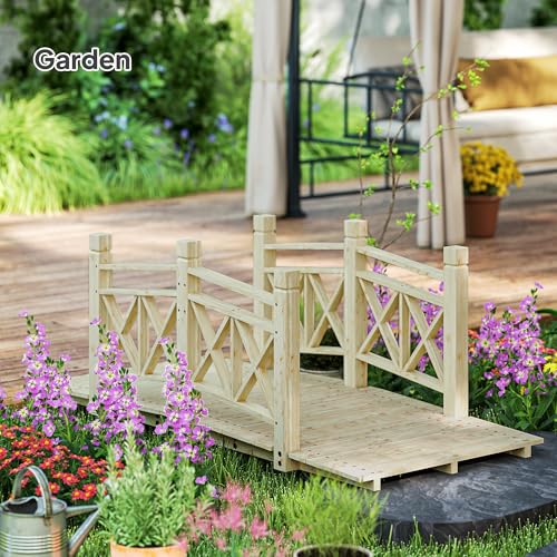 Outsunny 5 ft. Wooden Garden Bridge with Safety Rails, Backyard Bridge Footbridge for Ponds, Creeks, Streams, Nature Wood - color: Nature Wood
