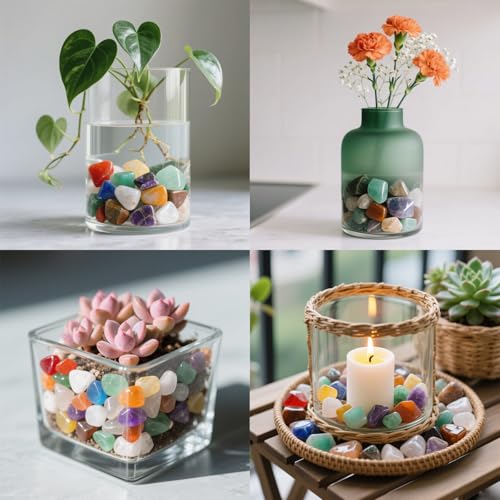 0.96LB Aquarium Gravel Natural Pebbles Crushed Stones Polished Bulk Irregular Shaped Succulent Rocks Vase Filler Fish Tank Decorative - Colorful - color: Colorful Agate