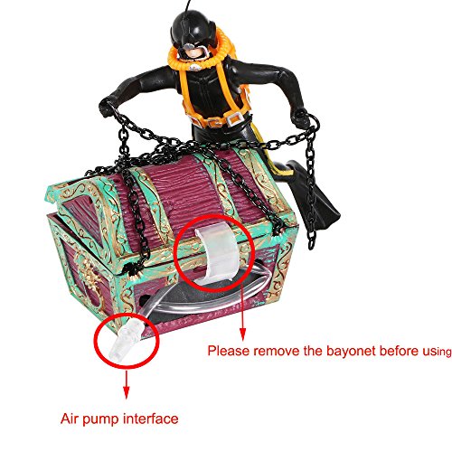 Action Aquarium Ornament, Undersea Treasure Chest Diver, Live-Action Aerating Fish Tank Decorations Resin