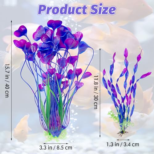 Hamiledyi Artificial Aquarium Plants Fish Tank Decorations, Soft Plastic Green Water Grass for Fish Habitat, Realistic Underwater Décor, Safe for Fish, 2-Pack - color: Purple