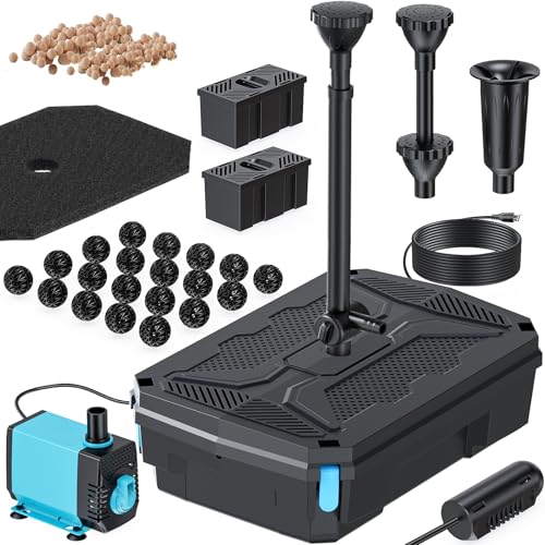 Pond Filter Fountain Pump Kits with UV Clarifier, Pond Filter Box with 40W 660GPH Submersible Pump, KOI Pond Filter for Outdoor Ponds Garden Fountain Waterfall Aquarium Koi Pond - style: 40W with U-V Clarifier-Corded Electric