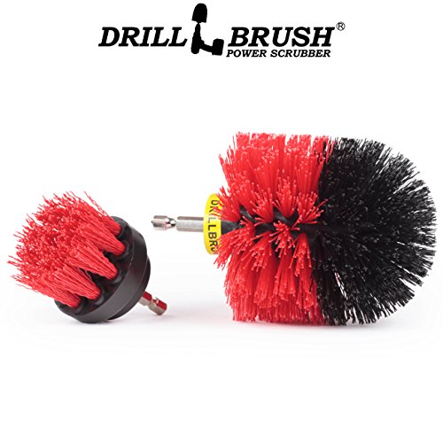 2 Piece Red Stiff Brush Cleaning Set - Outdoor Cleaning Brush Sets - Home Siding Cleaning Brush - Masonry Brick and Stone Cleaning Tools - Deck and Patio Scrubbers - Gutter Cleaning Outdoor Brush Set - color: Red