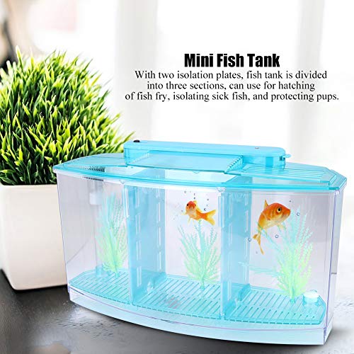 Small Fish Tank With Filter, Aquarium Fish LED Acrylic Three Divisions Breeding Isolation Box for Small Fishes Aquarium Fish (Blue) - color: Blue
