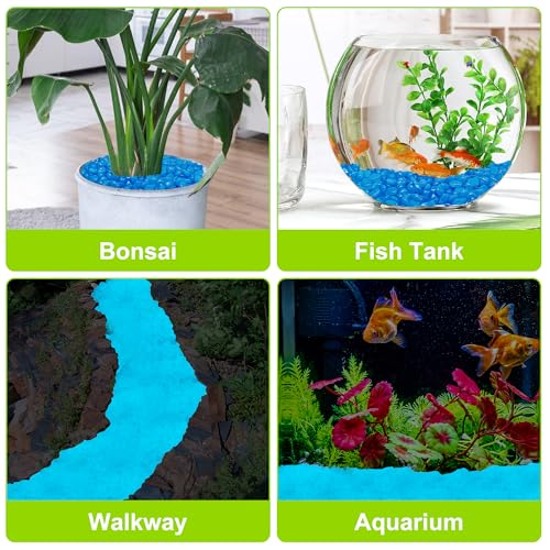 2000pcs 5-8mm Bule Glow Stones for 0utdoors Bulk Outdoor Garden Glow Pebbles Aquarium Luminous Stone for Walkways Driveway Yard Plant Pots - size: 2000, style: Blue