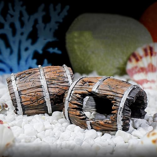 Natural Fishes Tanks Ornaments Miniature Weathered Barrels Fishes Tanks Accessory for Reptiles Enclosures Reptiles Hide Cave