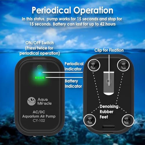 AquaMiracle USB Aquarium Air Pump Rechargeable Aerator for Bait Bucket, Portable Battery Powered Air Pump for Aquarium, Fish Tank Air Pump for Outdoor Fishing, Power Outage & Emergency - color: Black(For Tanks up to 60Gal)