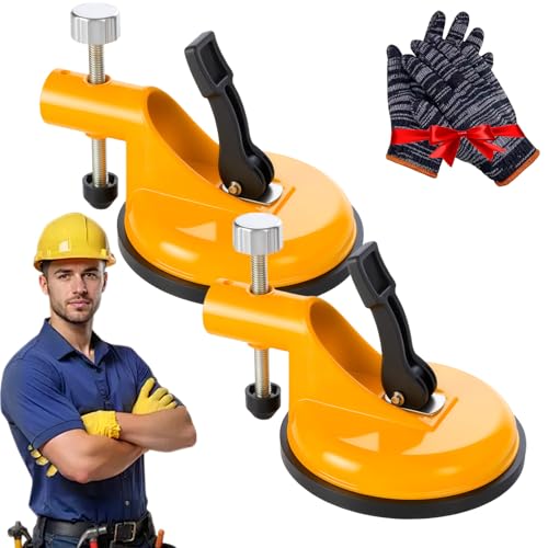 Adjustable Height Setter - Professional Countertop Leveling Tool, with Heavy-Duty Rubber Suction Cups, for Granite, Marble, Quartz Slabs with Vacuum Lifting Clamps Rubber (Yellow*2) - color: Yellow*2