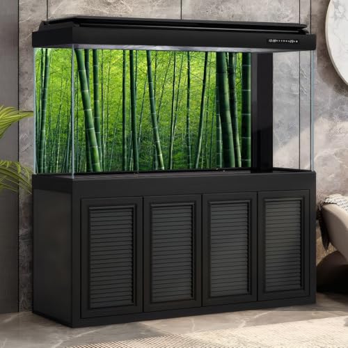 High mountains Aquarium Background Evergreen Spruce Forest Pine Trees Fish Tank Background Scenic Sunrise Summer Mountain Slope Terrarium Backgrounds Green Meadow Reptile Tank Backgrounds 24x12in - color: Blue_Pure Green, size: 24(W)x12(H)in