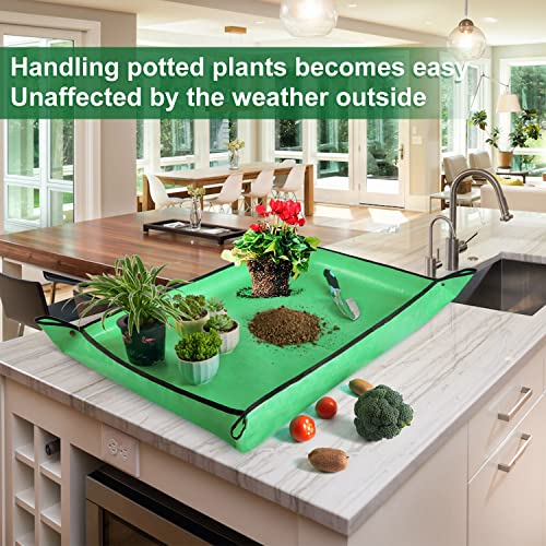 39.5" x 31.5" Large Repotting Mat for Indoor Plants Transplanting Control Mess Table Top Gardener Portable Potting Tray Succulent Potting Garden Mat Gardening Gifts for Women Plant Lady Gifts - color: Pale Green, size: Large 39.5" x 31.5"