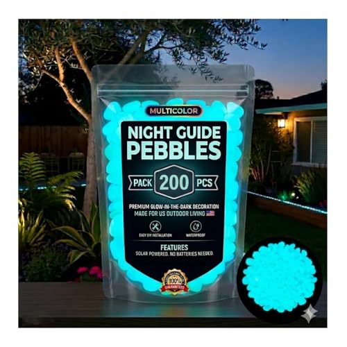 2026 Colorful Glow-in-the-Dark Garden Stones Night Guide Luminous Pebbles Rainbow Glow in the Dark Stepping Rocks Outdoor Landscaping Decor Glowing Stones Fish Tank Aquarium Decorations (200, Blue) - color: Blue