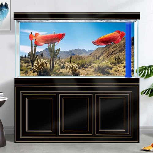 Reptile Habitat Background, Retro Desert Oasis Cactus Terrarium Background 30X12 in Background with 8 EVA Double-Sided Tape - color: desert01, size: 30X12in/75X30cm