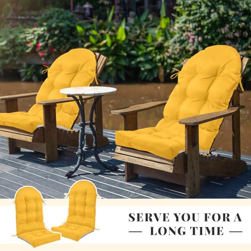 Geelin 2 Pcs Outdoor Patio Chair Cushion Thick High Back Adirondack Chair Cushion Tufted Weather & Fade Resistant Anti-Slip Outside Rocking Chairs Pads with Ties, 44 x 19 x 4 Inch (Amber) - color: Amber