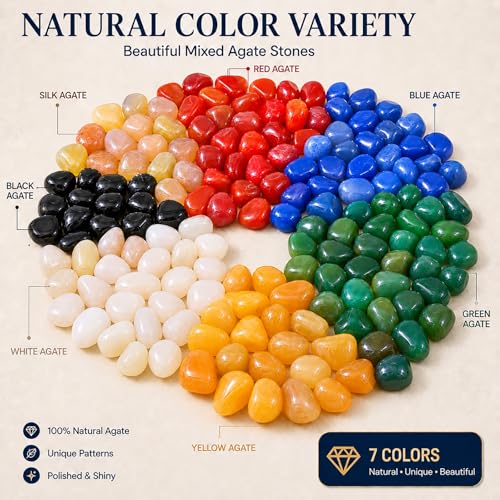 Polished Colorful Agate Crystal Bulk - 0.5" Tumbled Stone Chips Rocks, 10 oz Crushed Sea Glass Vase Filler Small Stones for Healing, Reiki, Crafting, Home Decor - color: Colorful Agate, size: 0.5"