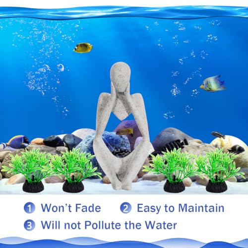 Meditation Buddha Statue Aquarium Decor with Small Plastic Grass Fish Tank Ornament for Betta, Goldfish, and Freshwater Tanks