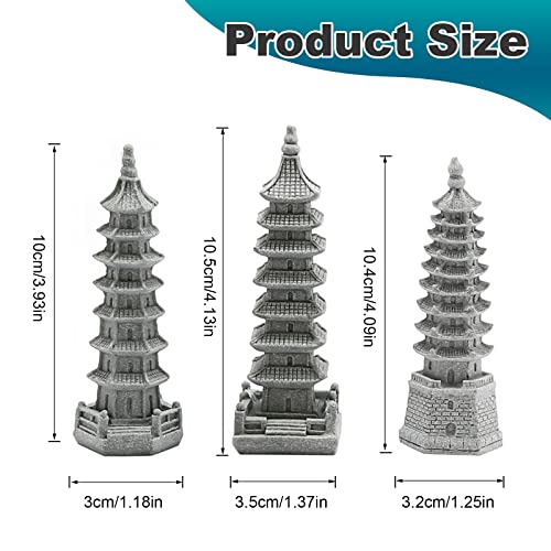 Saihisday 3PCS Mini Pagoda Sandstone Sculpture, Chinese Zen Pagoda Figurines for Garden, Office Home Desktop Decor - size: Hexagon Pagoda Statue