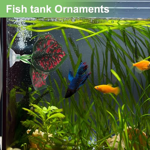 Betta Fish Leaf, Natural Habitat Simulation for Betta Spawnings Grounds, Betta Spawnings Leaves, Resting Bed, Three Leaves, Red Deep Green