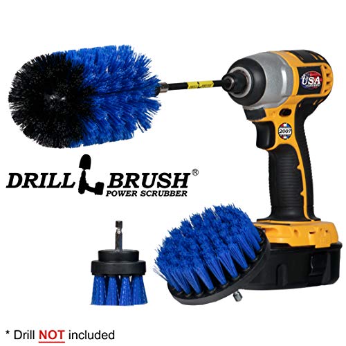 Aquatic All-Purpose Cleaning Brush Set - Medium Stiffness Blue Brushes - Long Reach Extension Attachment Kit - Aquarium Cleaning Products - Fish Tank Cleaner Brushes - Boat Scrub Brush - Hull Scrubber - color: Medium-blue