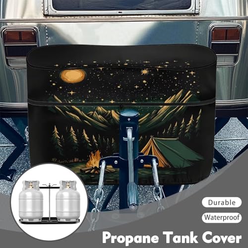 Camping Pattern 20 Pound Double for RV/Trailer/Camper Waterproof Heavy Duty Propane Gas Cylinder Cover All Weather Protection - color: Camping Pattern, size: S(20LB)