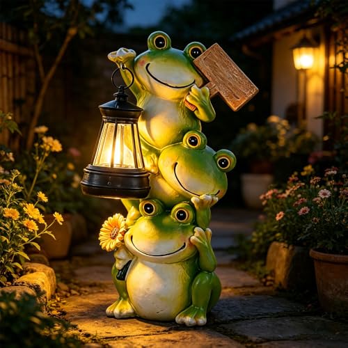 Realistic Frog Resin Figurine Glass Fish Tank Edge Hanging Ornament Outdoor Garden Flower Pot Rim Decor Animal Statue for Aquarium Patio Yard Home Decoration (Frog with a Lantern) - color: Frog With a Lantern