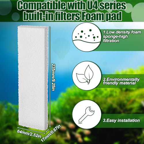 12 Pcs Carbon Filter Foam Pads and Foam Filters Compatible with U4 Range of Internal Underwater Sponge Aquarium Underwater Filter Accessories for Internal Replacement Aquarium Fish Tank