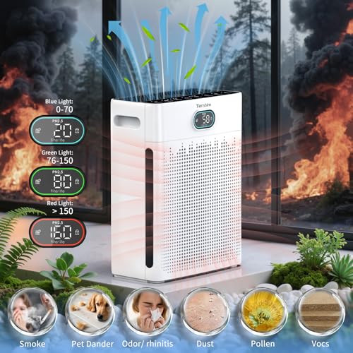 Air Purifiers for Home, PM 2.5 Air Quality Monitor Cover Up to 2200 Ft² with Pet mode, Timer, H13 HEPA Air Purifier with Washable Pre-filter, Fragrance Sponge for Smoke, Odor, Dander(Black) - color: BLACK