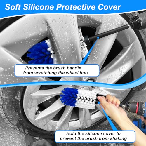 Wheel Brush Kit, Soft Drill Wheel Cleaner Brush, No Scratches Highly Dense Car Cleaning Brush Set for Wheels, Rims, Engines, Exhaust(Blue/White,2Pcs) - color: Blue/White,2pcs