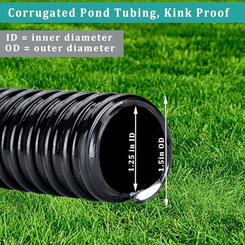 Pond Hose ID 1-1/4” × 50ft Black Corrugated Flexible Reinforced PVC Hose Vinyl Tubing for Pond Pump Fountain Garden Waterfall, Non-toxic & Kinkproof, with 2 clamps - size: 1-1/4 Inch, style: 50 Feet