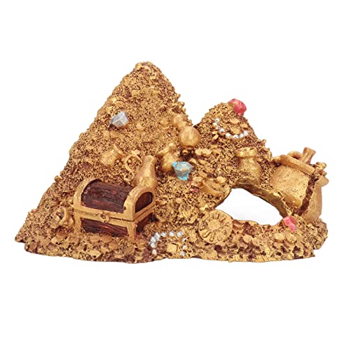 Wisecoco Aquarium Decoration Cave, Fish Tank Gold Mountain Simulation Resin Aquarium Treasure Mountain Hideouts Decoration for Freshwater Saltwater 4.3 x 4.7 x 5.9 inch