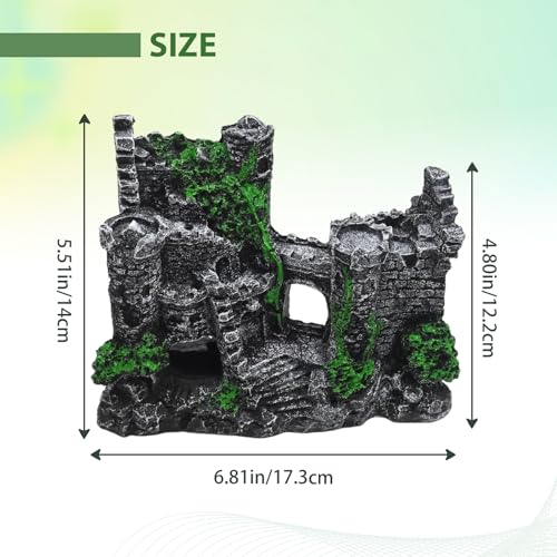 Aquarium Resin Castle Decor, Large Ancient Stone Castle Fish Tank Ornament with Caves & Tunnels, Realistic Hideout for Betta Fish, Guppies, Shrimp, Turtles (Freshwater & Saltwater Safe)