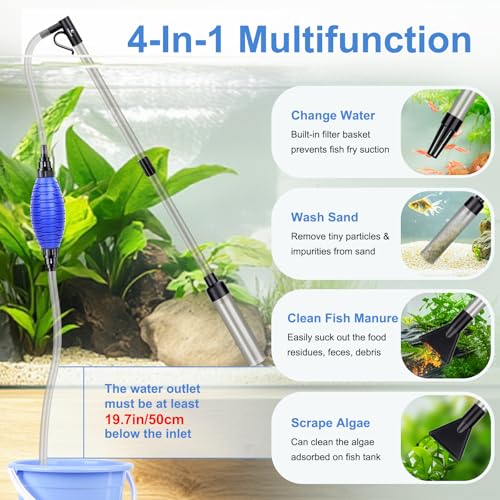 fishkeeper Quick Aquarium Siphon Pump Gravel Cleaner - 256GPH Adjustable Powerful Fish Tank Vacuum Gravel Cleaning Kit for Aquarium Water Changer, Sand Cleaner, Dirt Removal - size: Large