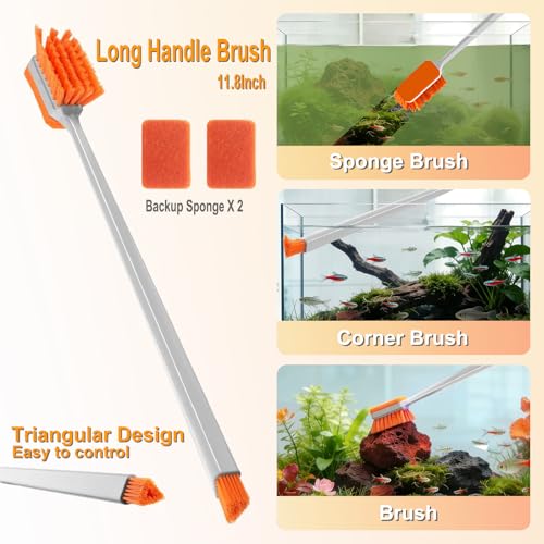 Aquarium Siphon Vacuum Water Changer Kit for 3~10Gal Tank with 6Ft Water Hose Gravel Cleaner Cleaning Tools Collect Fish Poops and Long Handle Multifunctional Algae Brush
