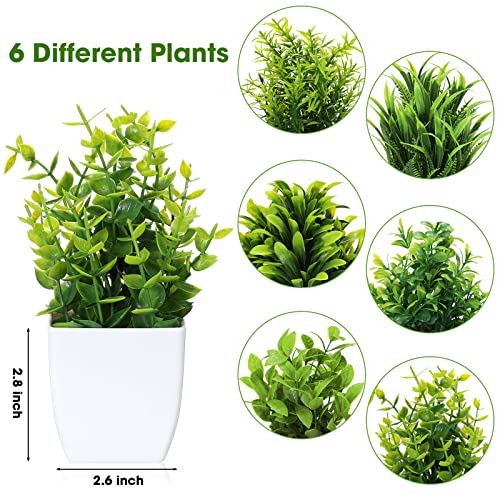 12 Pcs Fake Plants Small Artificial Faux Plants for Shelf Mini Plastic Potted Greenery for Home Office Desk Bathroom Bedroom Indoor Decor(White Pot,Green)